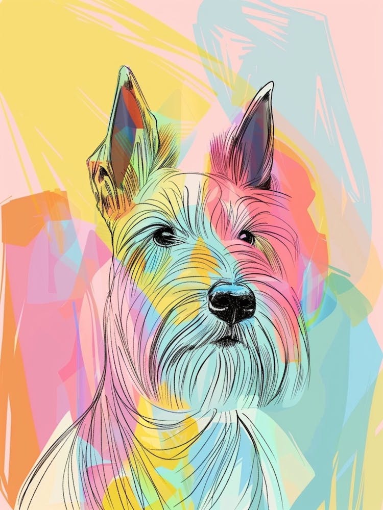Scottish Terrier Dog Pastel Line Watercolour Illustration  1
