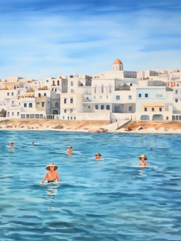 Swimming In Paros Greece Watercolour