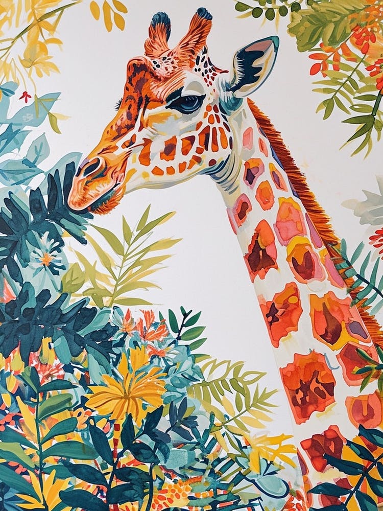 Giraffes In The Leaves Cute Illustration 1