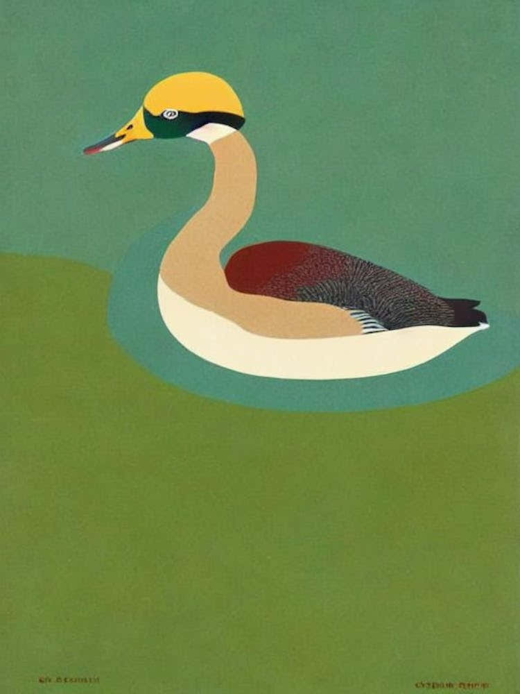 Grebe Midcentury Illustration Bird