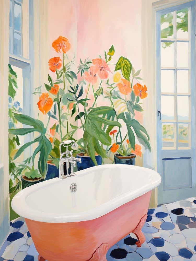 A Bathtube Full Of Peacock Flower In A Bathroom 2