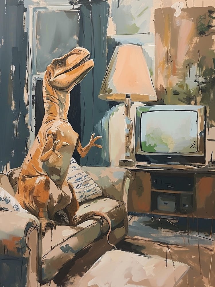 Dinosaur In The Living Room With A Tv