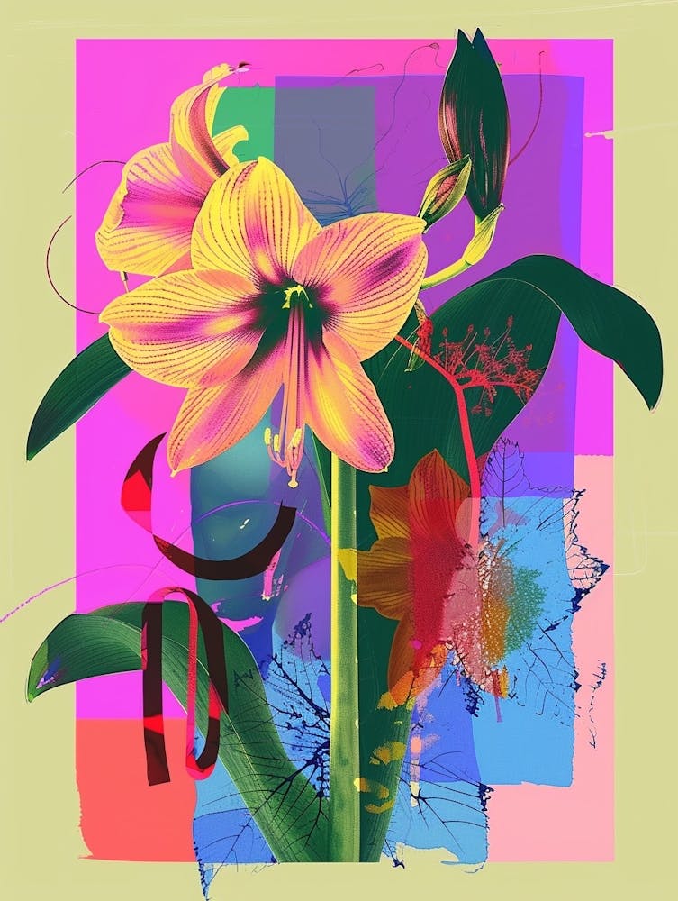 Amaryllis 5 Neon Flower Collage