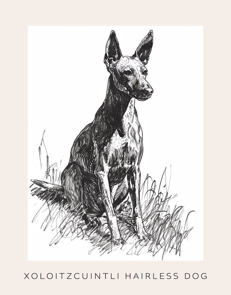 Xoloitzcuintli Hairless Dog Line Sketch 3 Poster