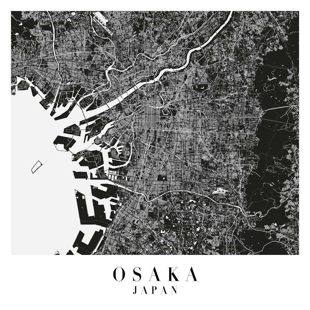 Osaka Japan Minimal Black Mono Street Map  Square
