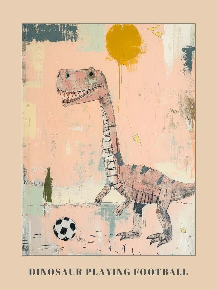 Graffiti Scribble Style Dinosaur Playing Football 2 Poster