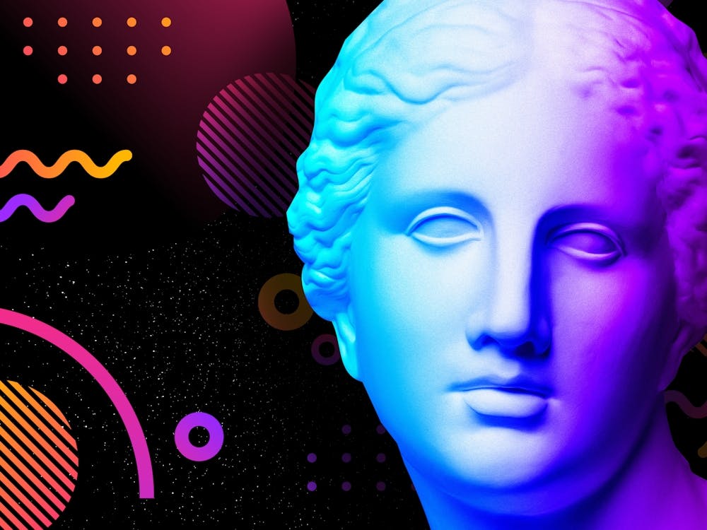 Venus de Milo - Ancient neon gods (synthwave/vaporwave/retrowave/cyberpunk) — aesthetic poster