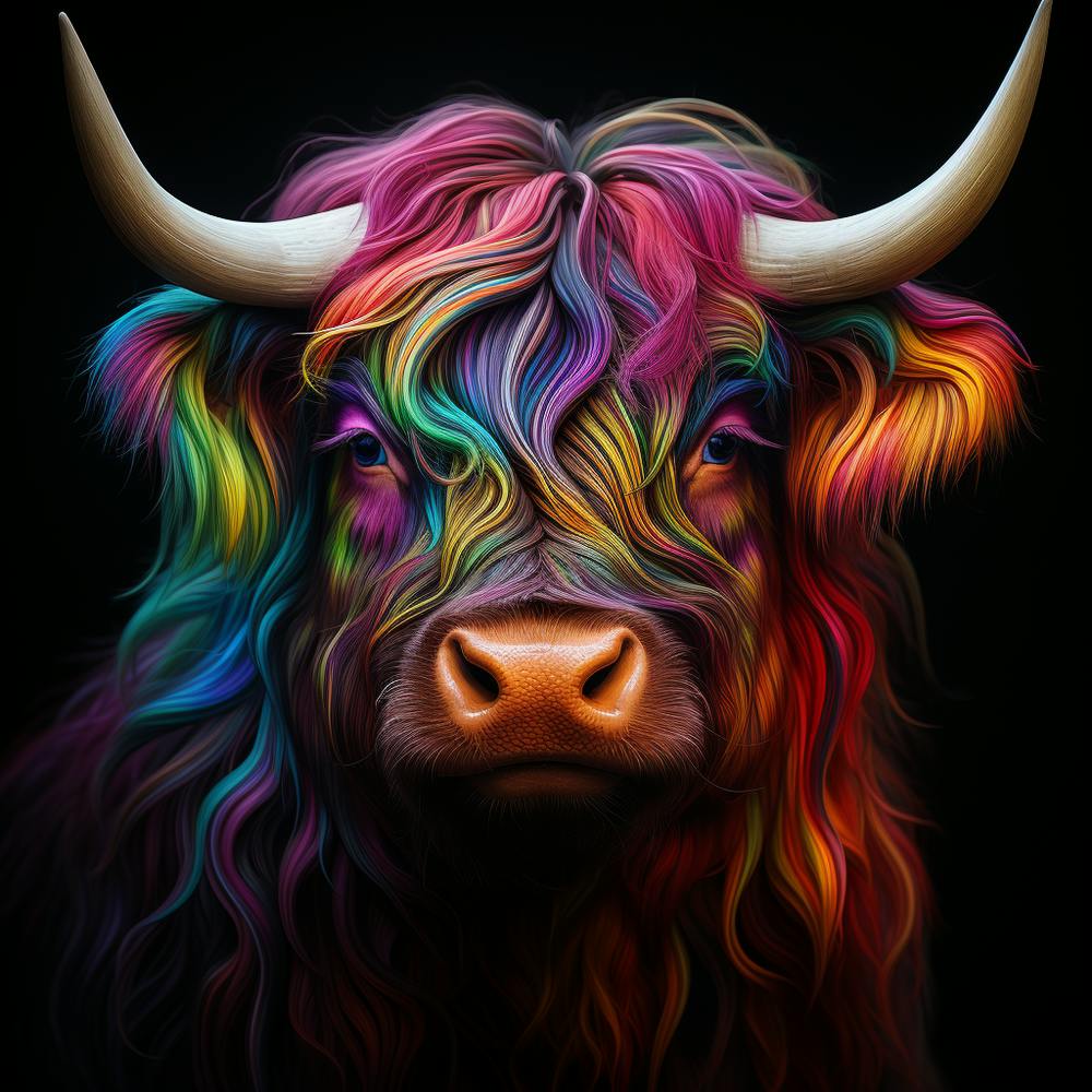 Colourful Rainbow Highland Cow 2
