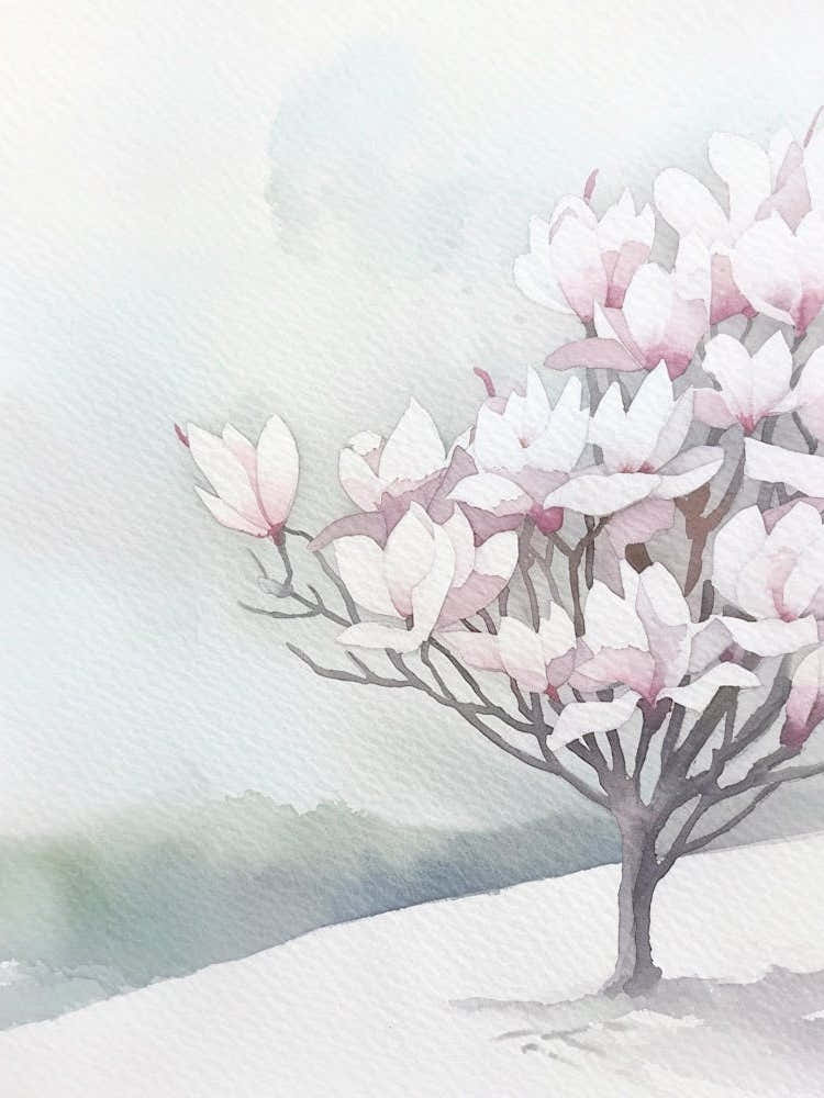 Magnolia Tree Atmospheric Watercolour Painting 2