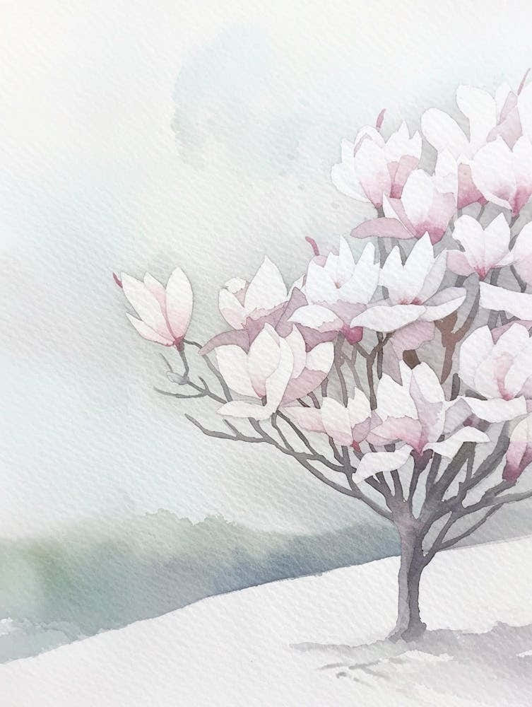 Magnolia Tree Atmospheric Watercolour Painting 2