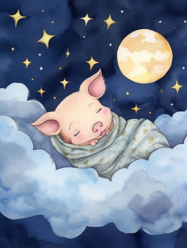 Baby Piglet Sleeping In The Clouds