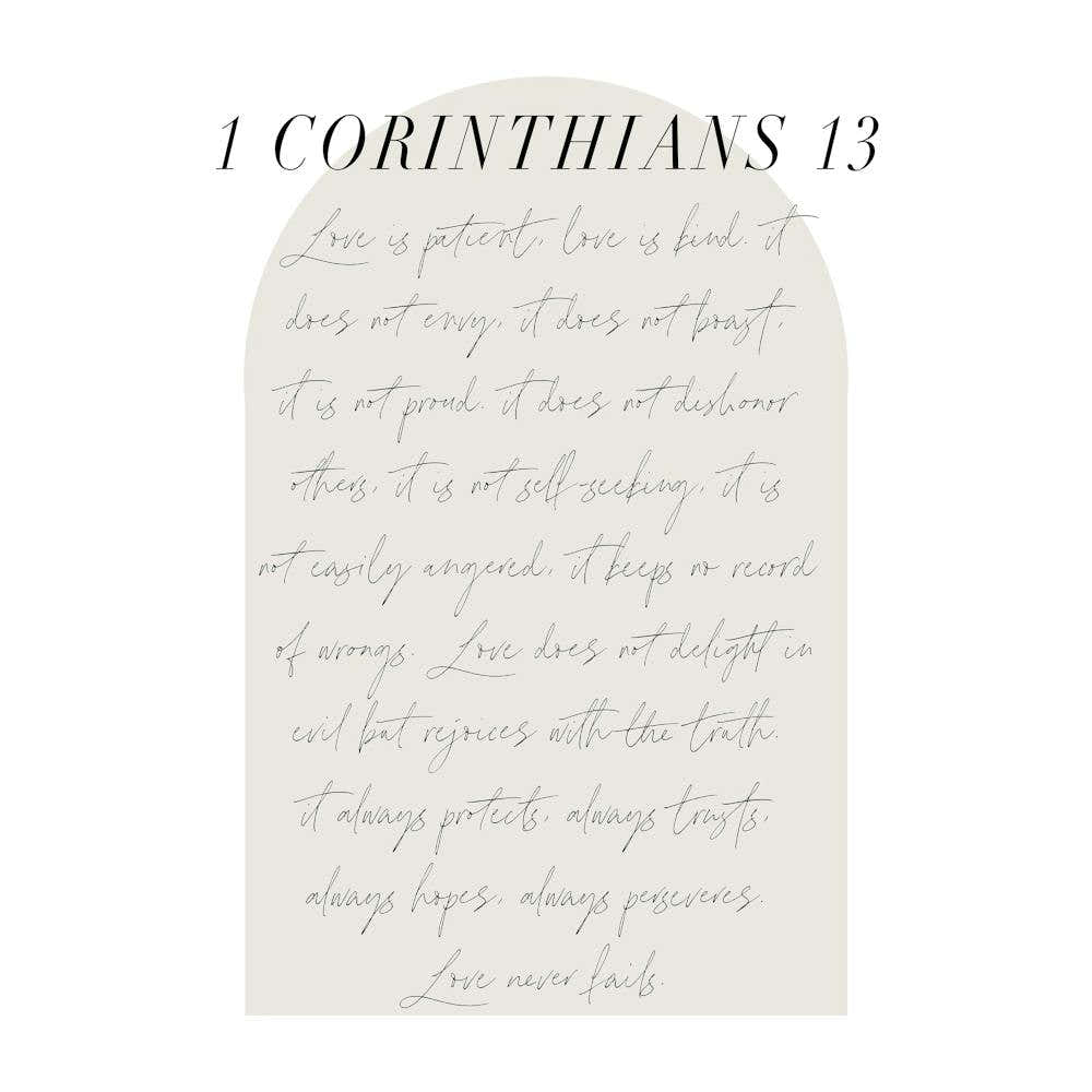 Love is patient love is kind 1 Corinthians 13 Minimal Boho Beige Arch Script