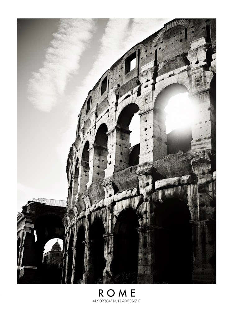 Poster Of Rome, Black And White Analogue Photograph 2