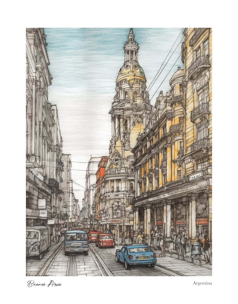 Buenos Aires Argentina Drawing Pencil Style 1 Travel Poster