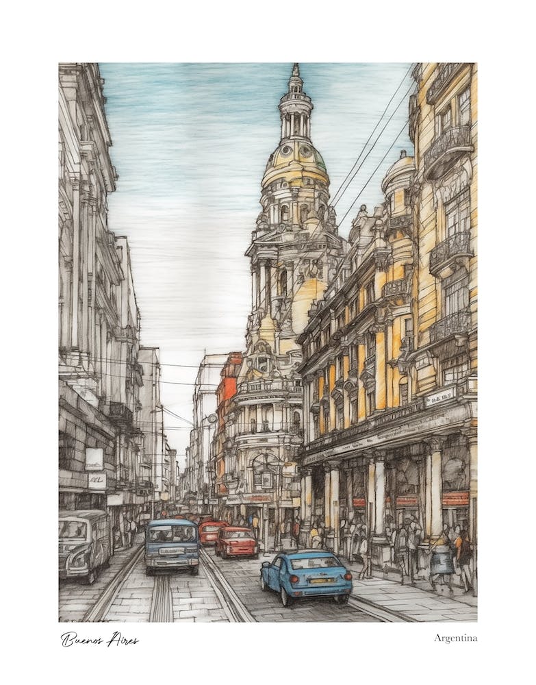 Buenos Aires Argentina Drawing Pencil Style 1 Travel Poster