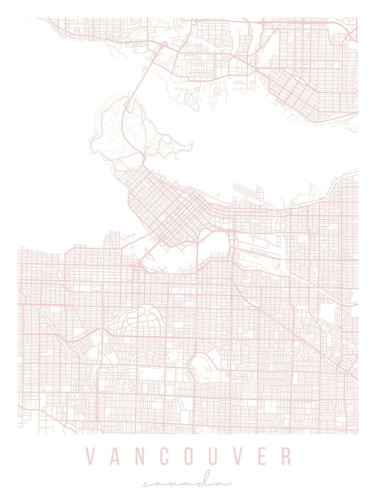 Vancouver Canada Light Pink Minimal Street Map