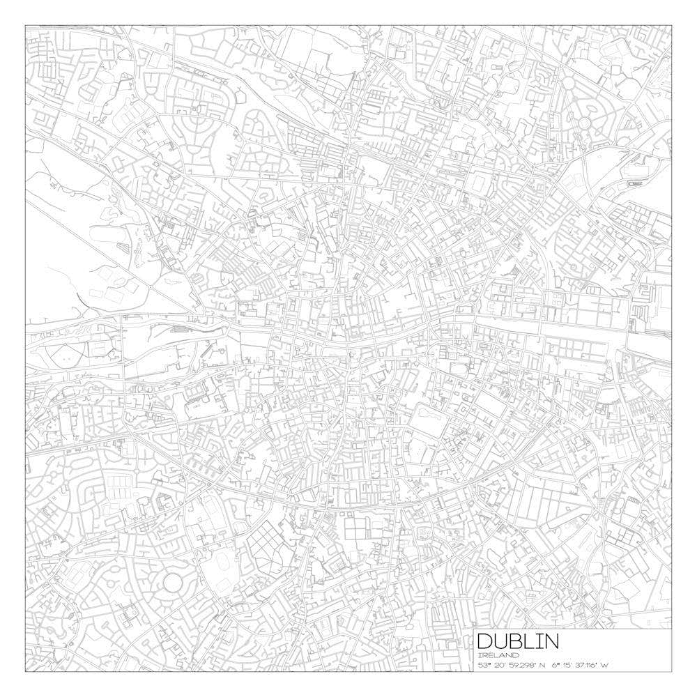 Dublin Ireland city map black on white blueprint design