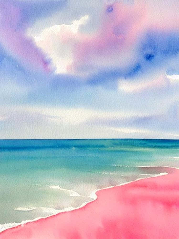 Cala De Mijas Beach, Costa Del Sol, Spain Pink Watercolour