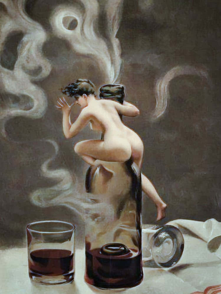 Le Vin Ginguet - Famous Cover Painting by Luis Ricardo Falero, Nude Witchy Sprite Fairy Pagan Gothic Cool