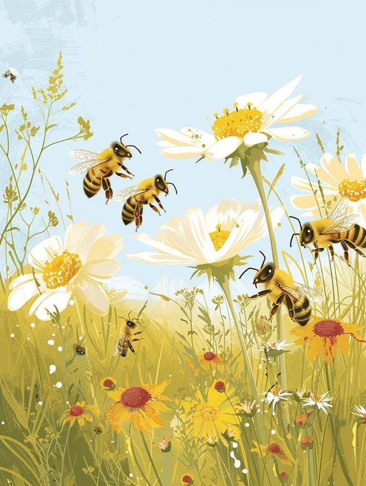 European Honey Bee Storybook Illustration 10