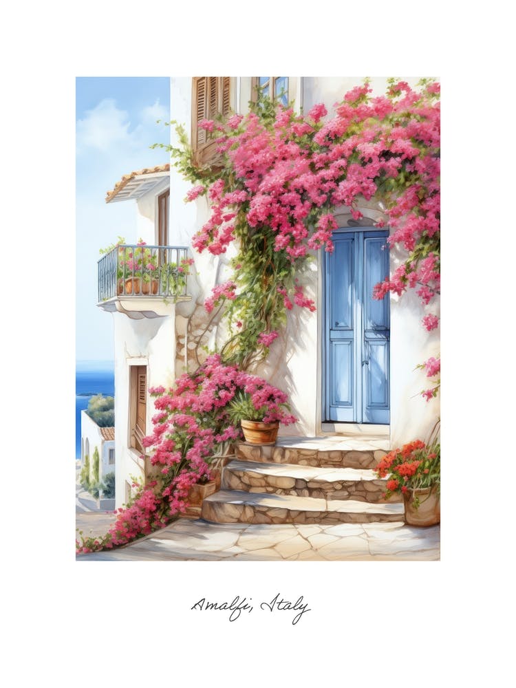 Amalfi, Italy   Mediterranean Doors Watercolour Painting 4 Poster