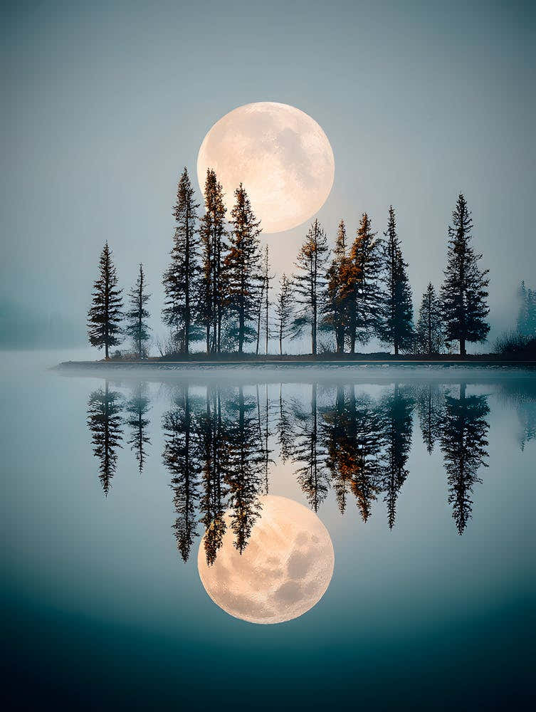 Beautiful Full Moon Over the Lake 3