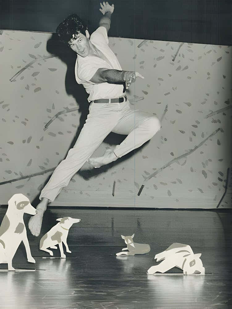 Christopher Gillis Cavorts With Papier Mache Dogs In A Piece Called Digg