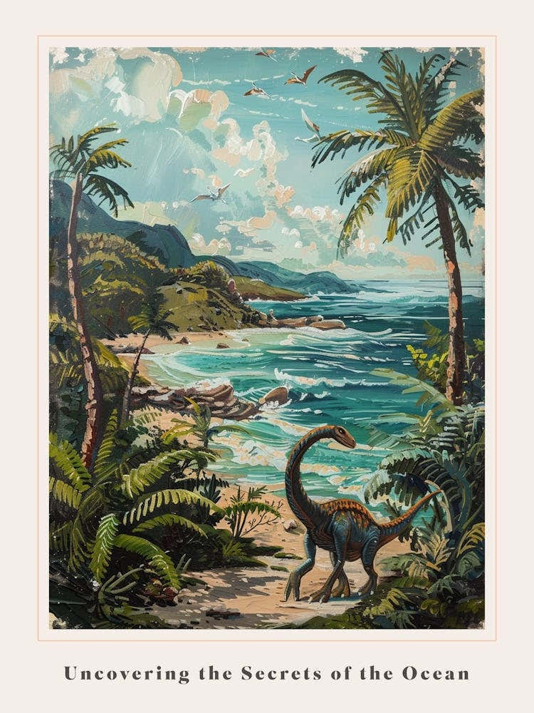 Dinosaur By The Sea Painting 2 Poster