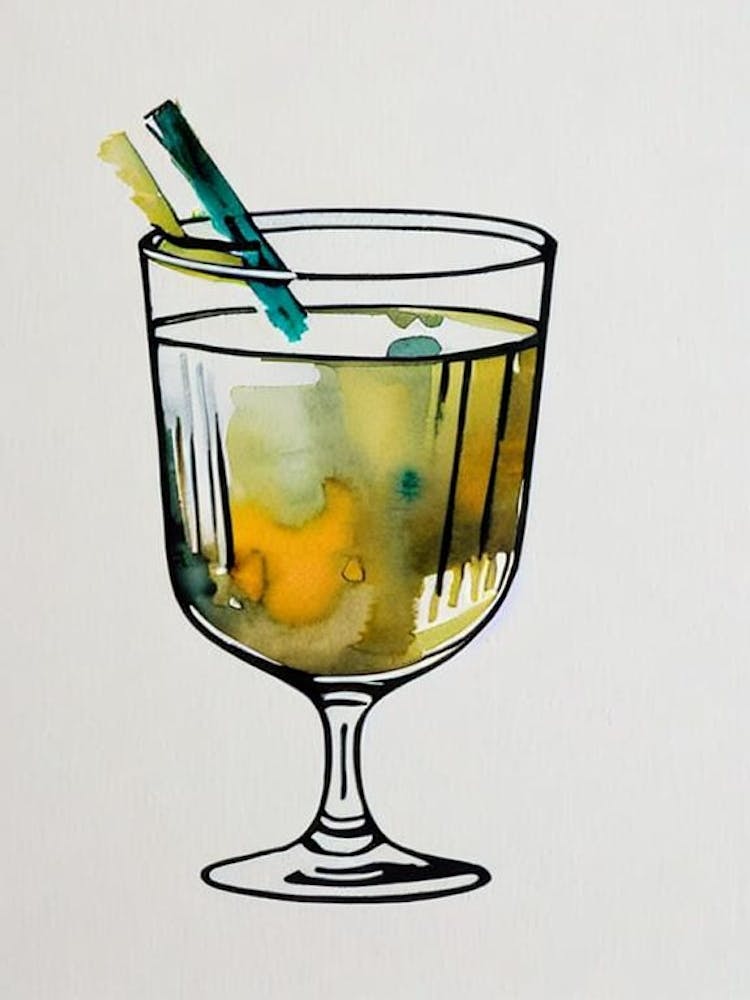 Dirty MCocktail Poster artini 2 Minimal Line Drawing With Watercolour Cocktail Poster