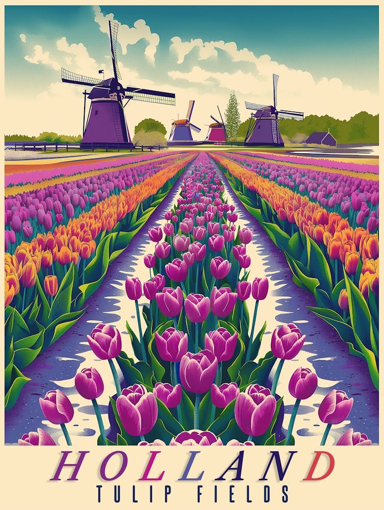 Vintage Style Travel Poster For The Tulip Fields Holland Small