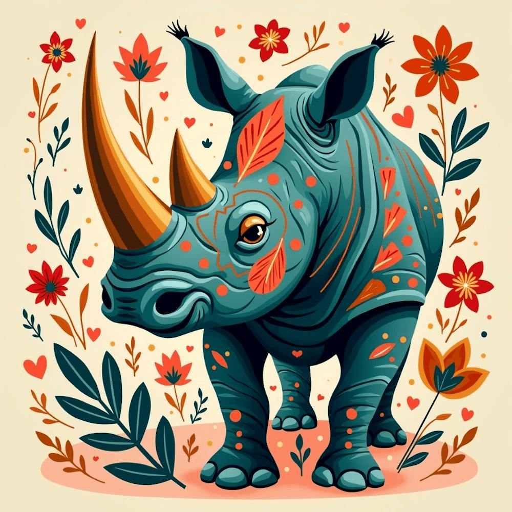 Rhinoceros With Flowers