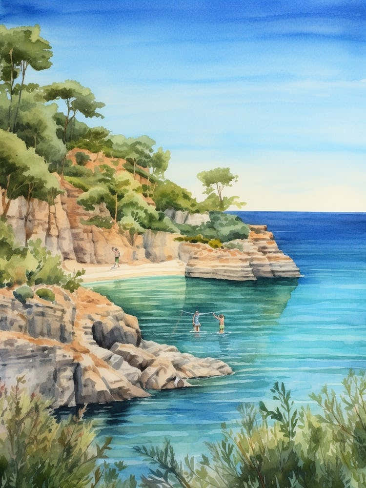 Swimming In Zakynthos Greece 2 Watercolour