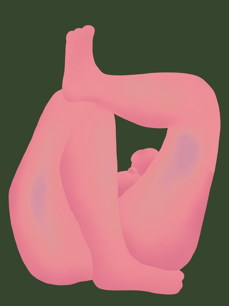 Pink nude lying on the floor