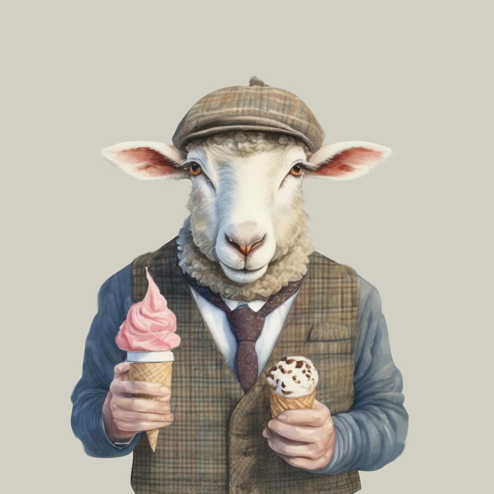 Watercolour Ice Cream Sheep Louis
