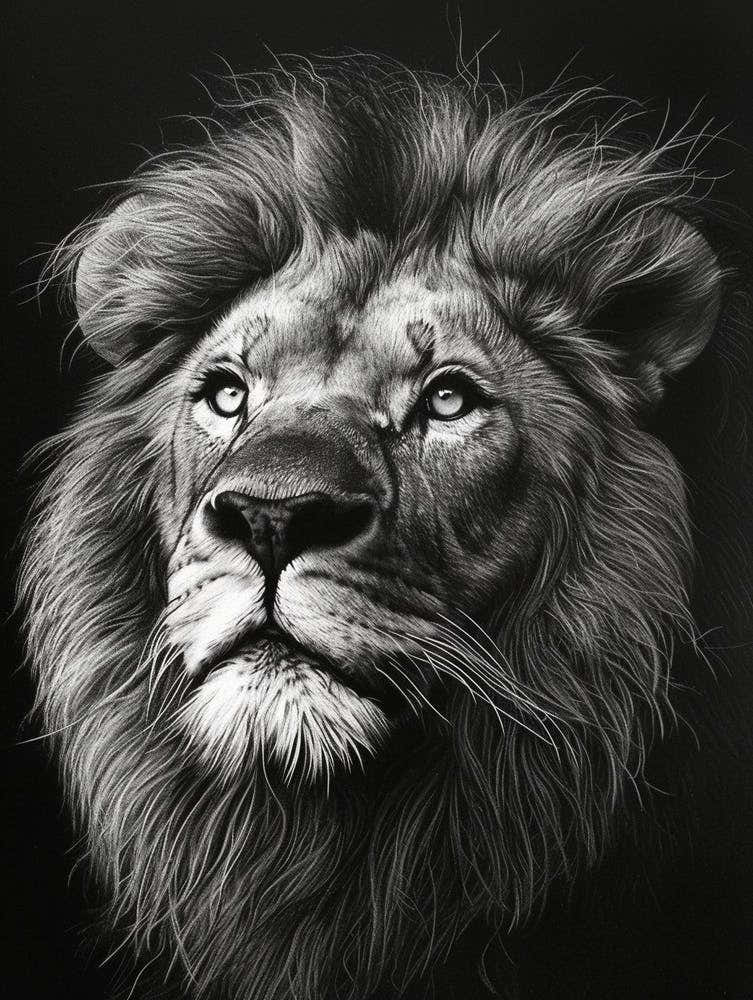 Barbary Lion Charcoal Drawing Portrait Close Up 2