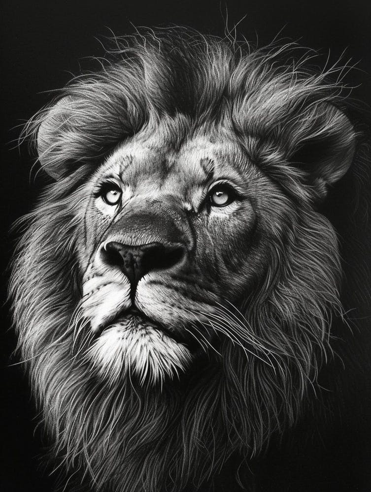 Barbary Lion Charcoal Drawing Portrait Close Up 2