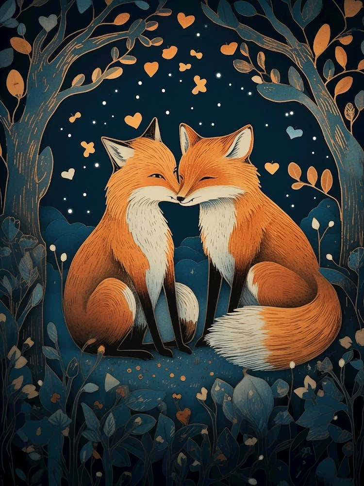 Two Foxes Kissing