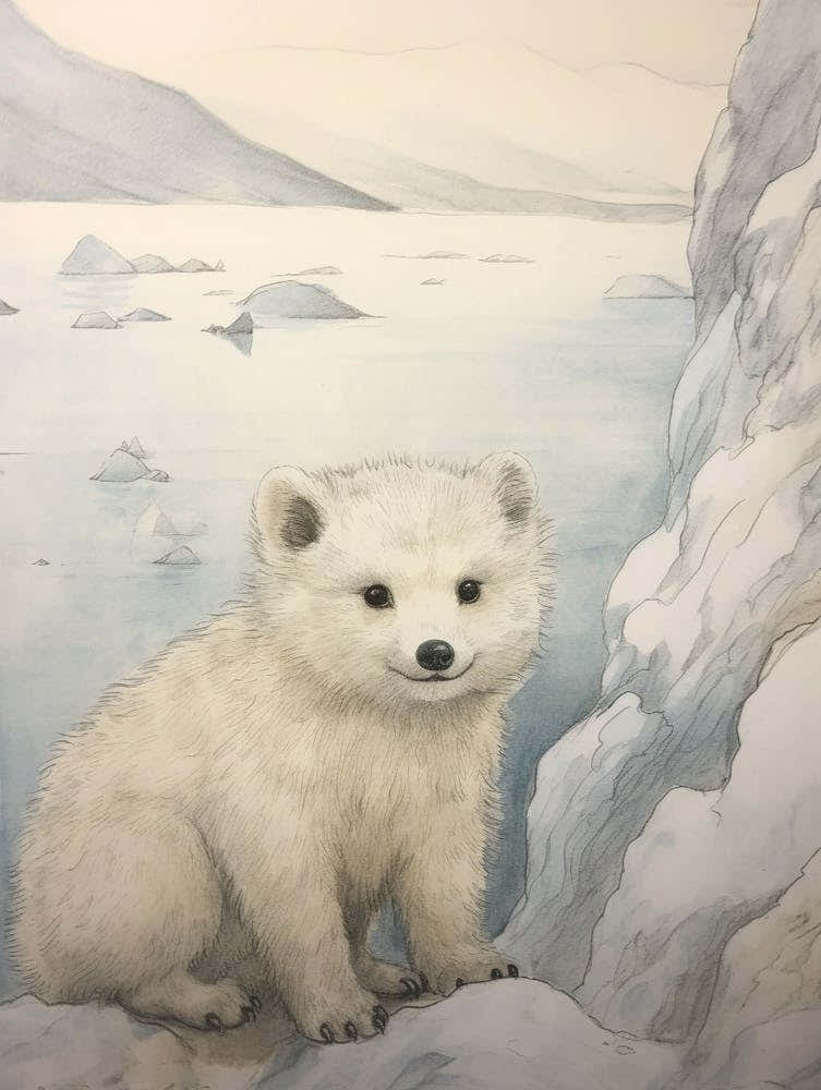 Storybook Animal Watercolour Arctic Fox 3