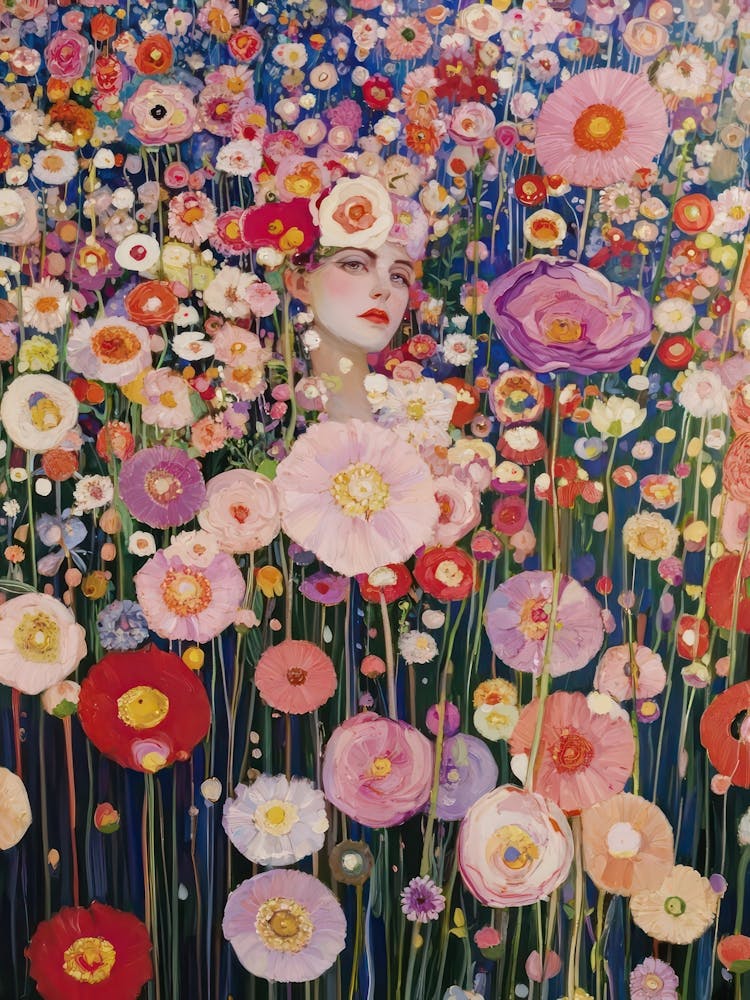 Gustav Klimt Print Flowers Woman Poster Klimt Exhibition Poster Painting Flower Garden Midsummer Full