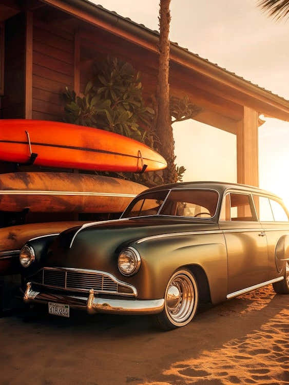 California Dreaming - Vintage Car Sunset Beach