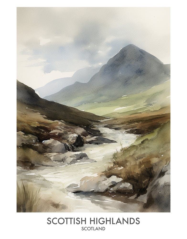 Scottish Highlands 4 Watercolour Travel Poster