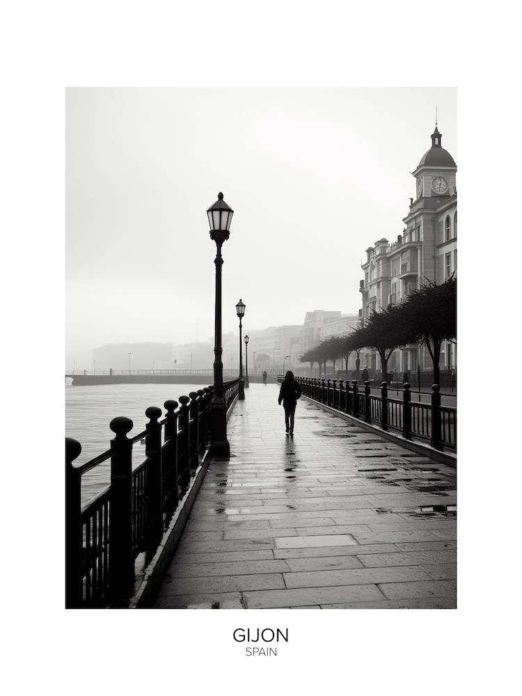 Poster Of Gijon, Spain, Black And White Analogue Photography 4