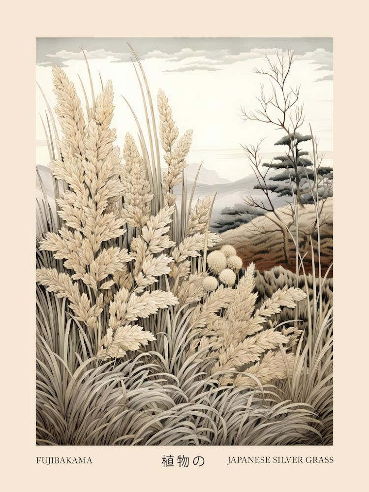 Fujibakama Japanese Silver Grass 2 Vintage Japanese Botanical Poster