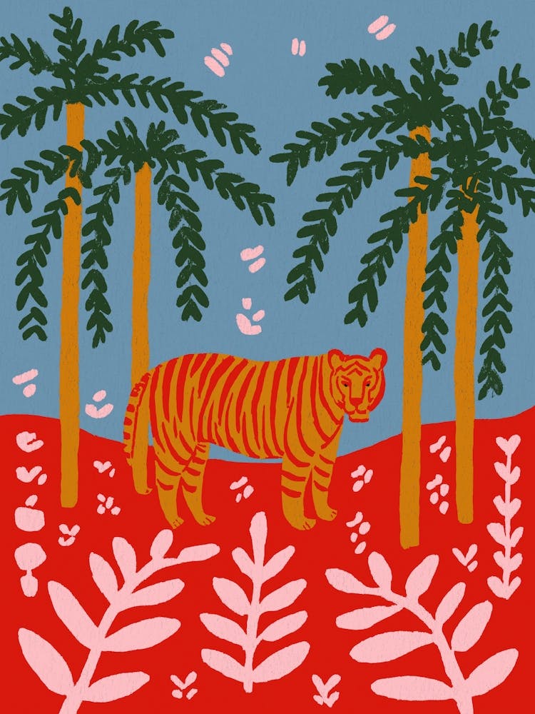 Tiger under palms