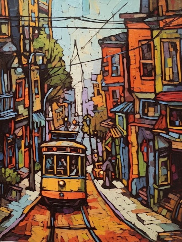 Painting Of San Francisco  In The Style Of Line Art 4