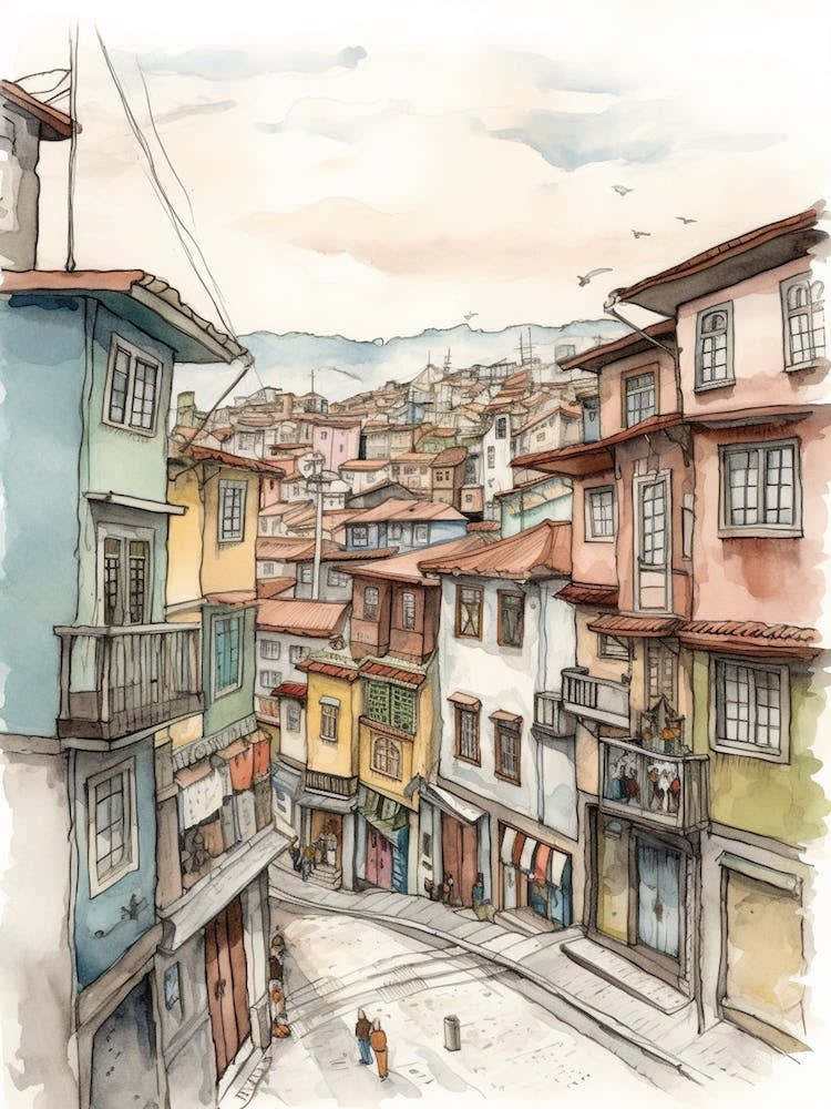 La Candelaria Bogotá Neighborhood, Watercolour 3