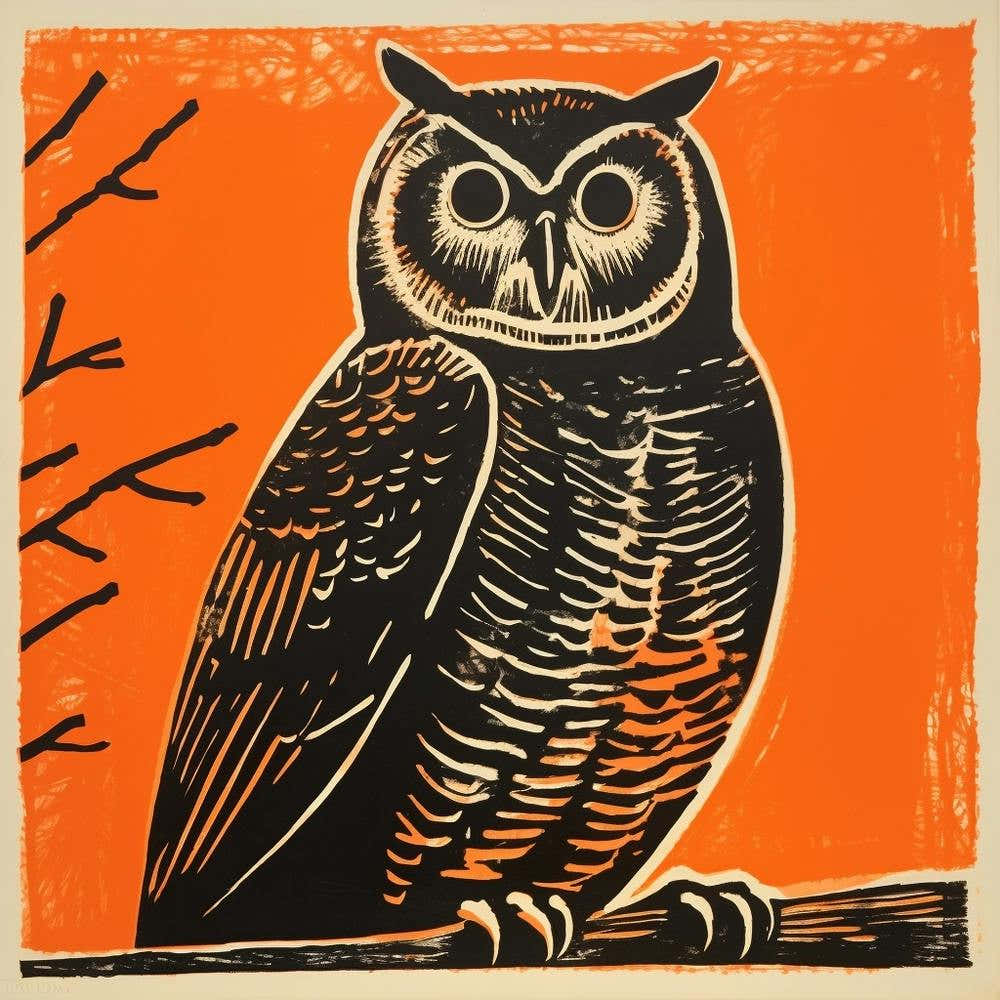 Retro Bird Lithograph Owl 2
