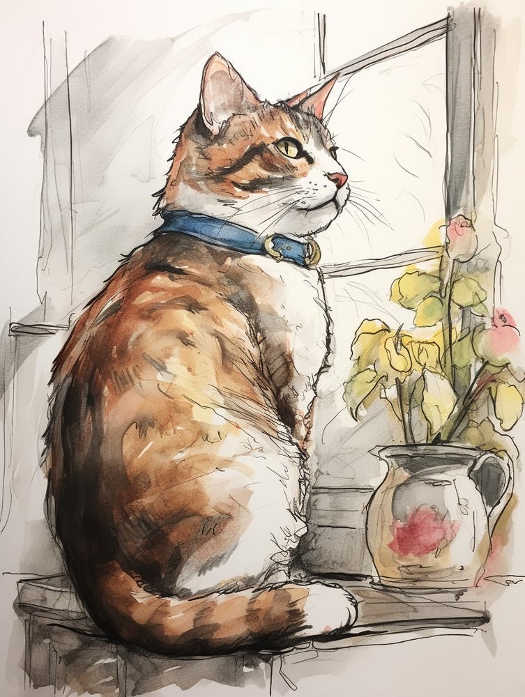 Storybook Animal Watercolour Cat 3
