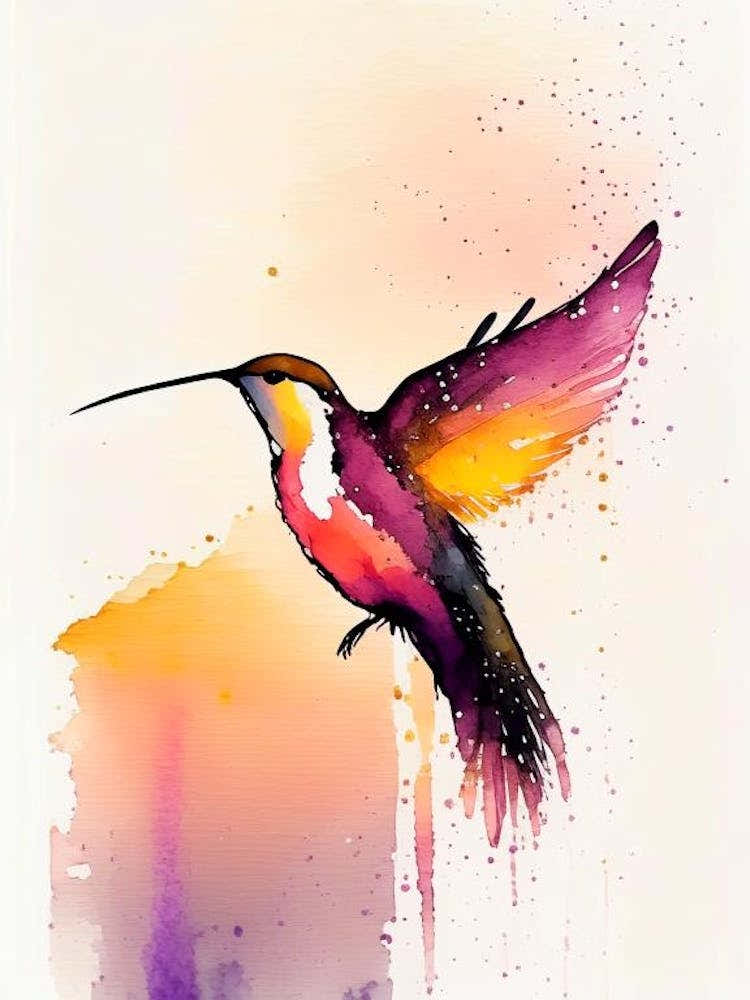 Hummingbird At Sunset Minimalist Watercolour