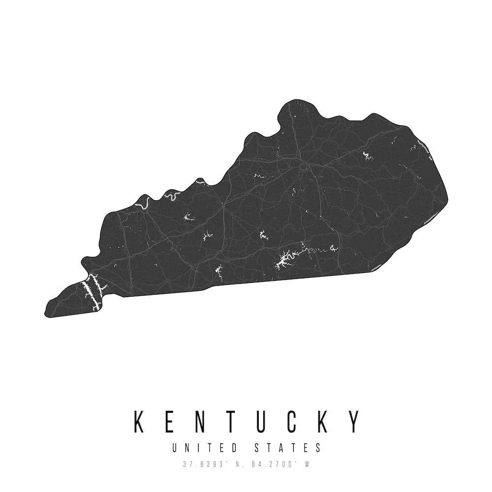 Kentucky Mono Black And White Modern Minimal Street Map Square